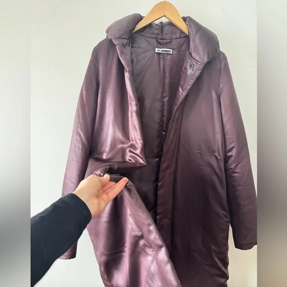 Jil Sander Silk Down Deep Purple Long Puffer Coat 38 - Picture 6 of 16